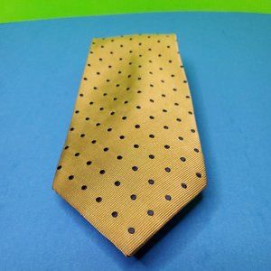 Jos. A. Bank 100% Silk Necktie Traditional Gold W/ Blue Polka-dots.